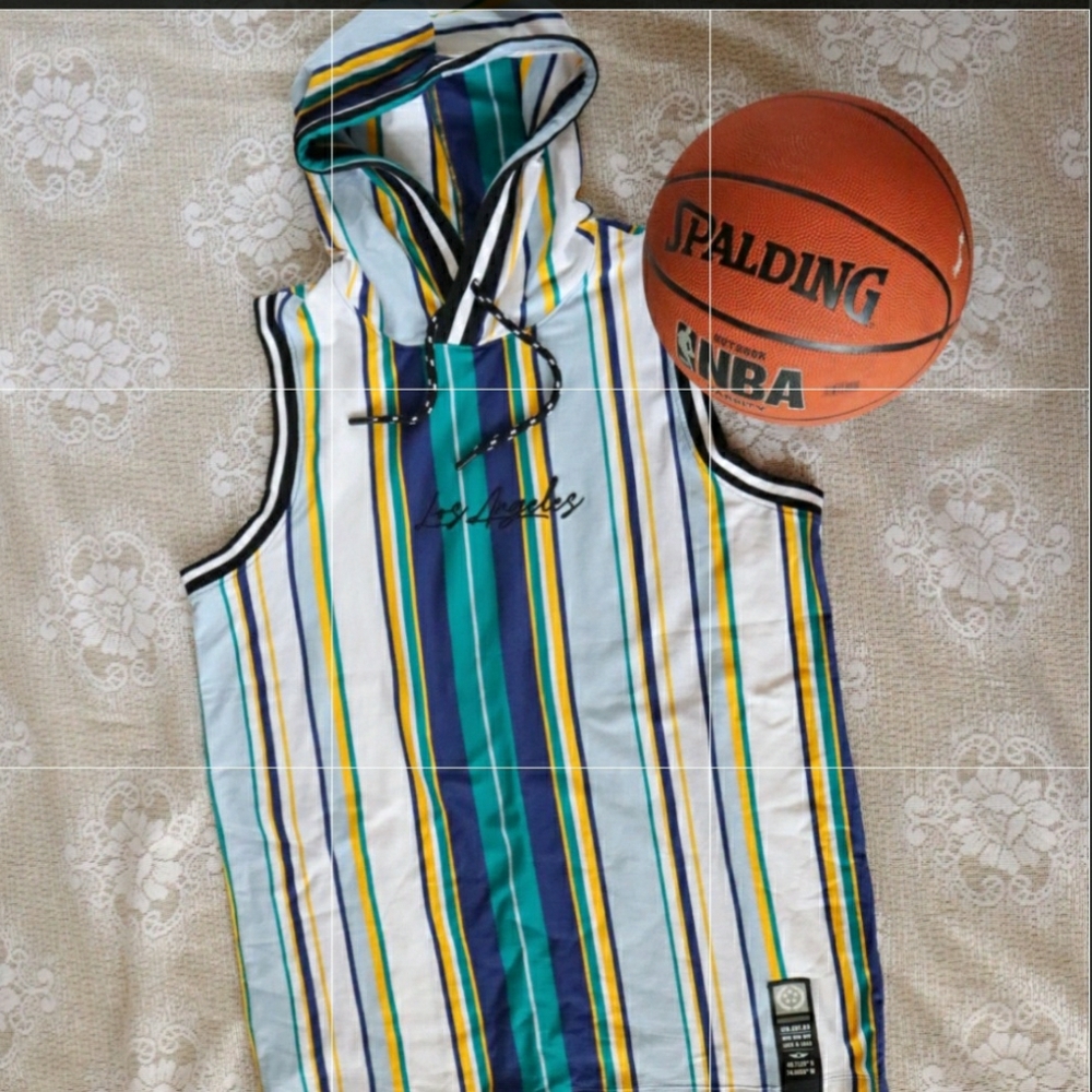 Mens graphic striped tank hoodie